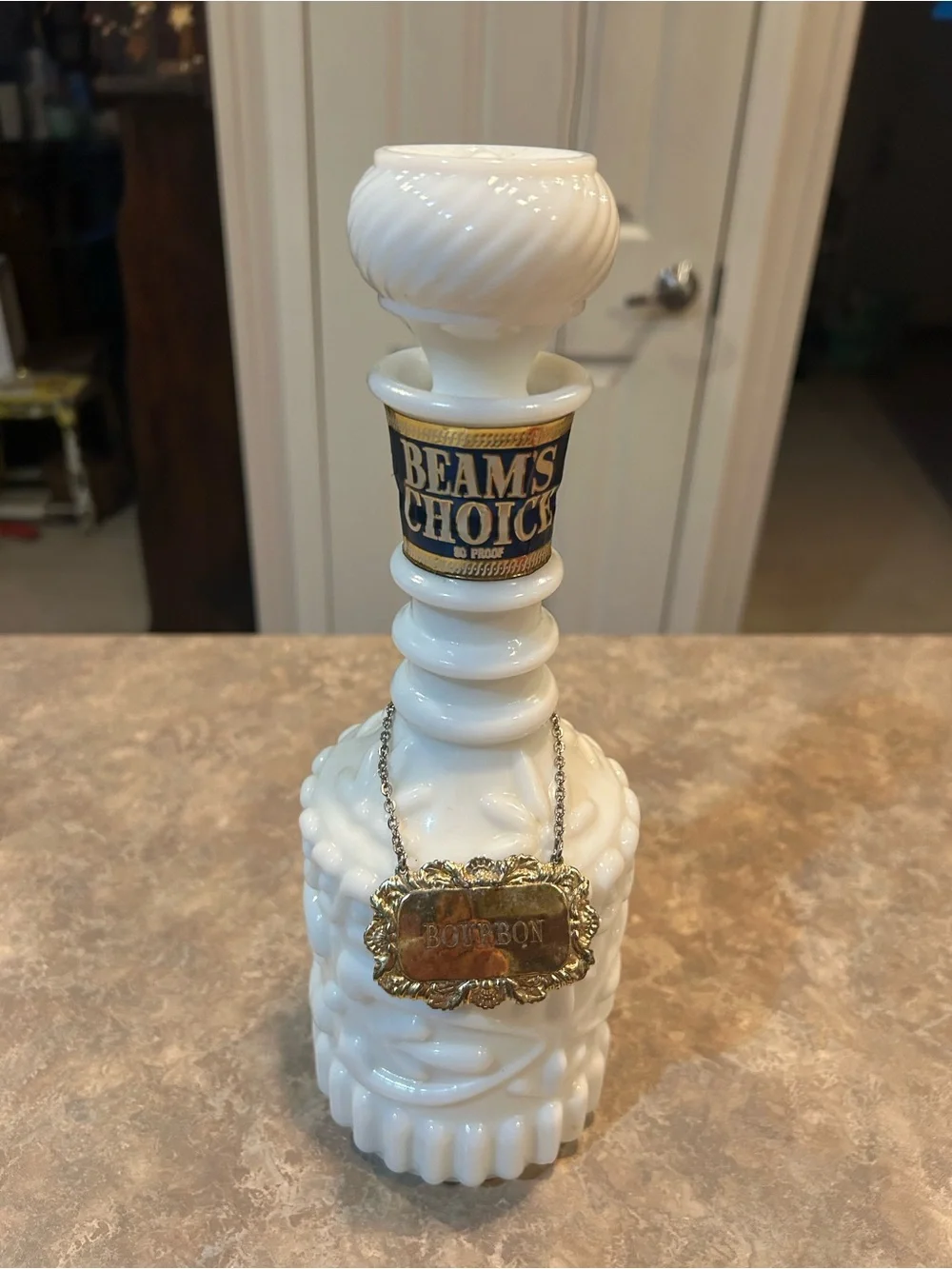 Vintage Beam's Choice Milk Glass Bourbon Decanter - White